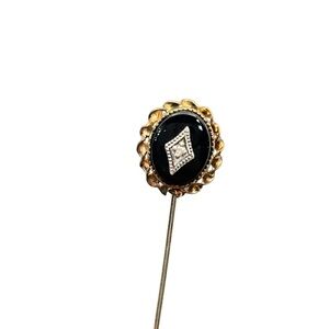 Edwardian gold tone black onyx & diamond gold tone stick pin vintage